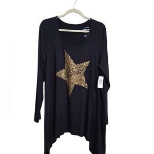 Torrid Black  Gold Star Graphic short Sleeve Round neck Top Tee Shirt 1X